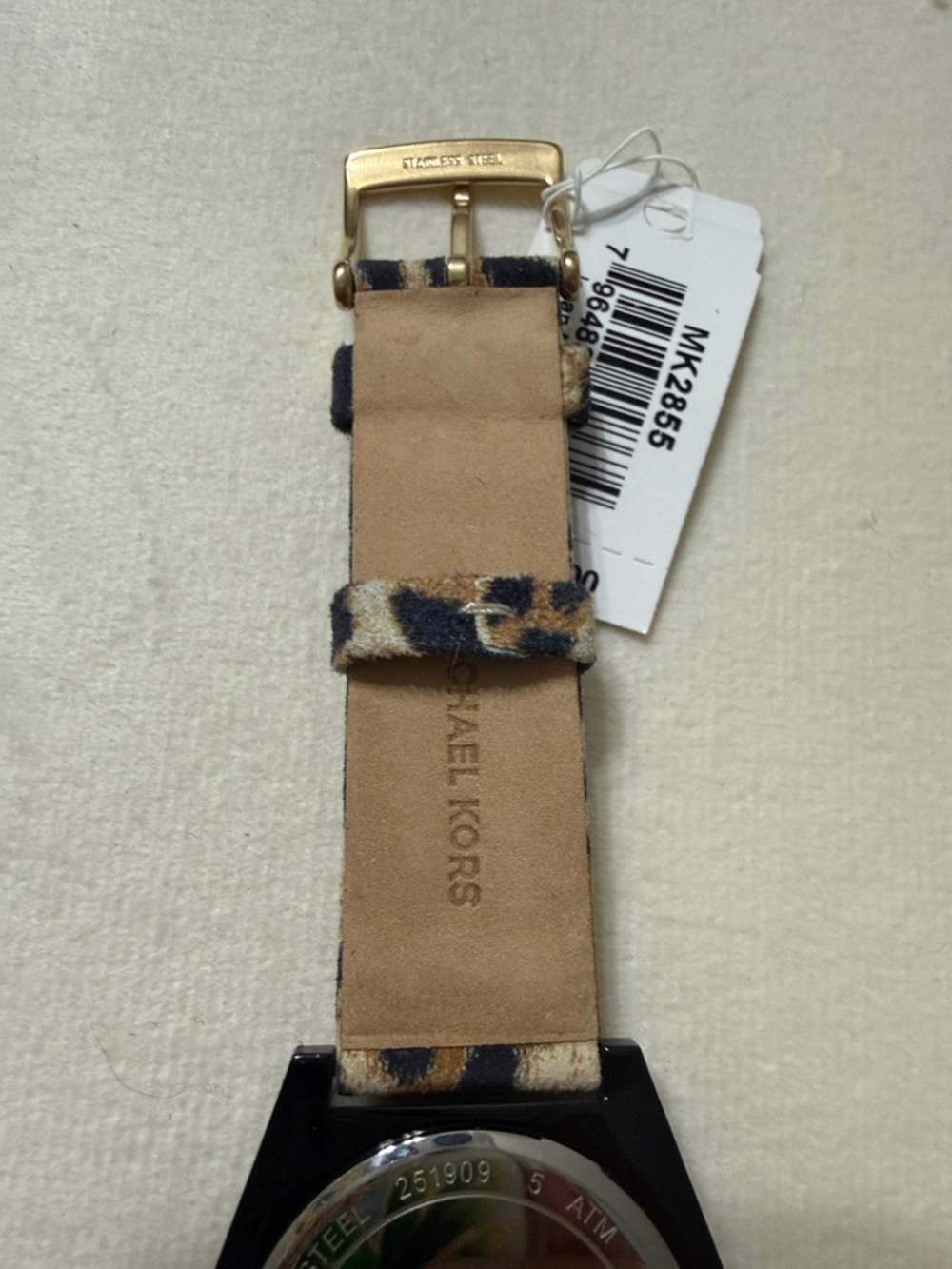 Michael Kors Black and Red Dial Watch with Leopard Strap - Picture 4 of 6